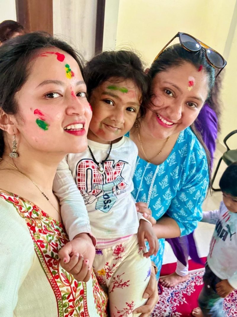 Sonali Chandra with children at the clinic during Holi